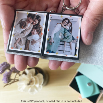 Mini Photo Keychain, Picture Keychains(Dark Brown) Personalized Album for Family