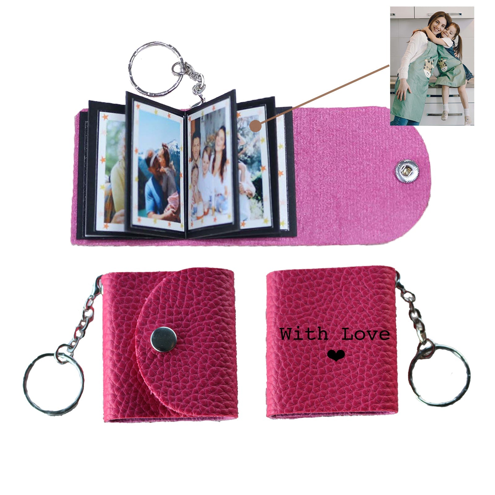 Personalized Mini Photo Keychain,Picture Keychains(Leopard print) Personalized Album, Mini Cute Key Ring Keychain with Picture Book for Family, Boyfriend, Couples, Dog, Friends - uniqicon