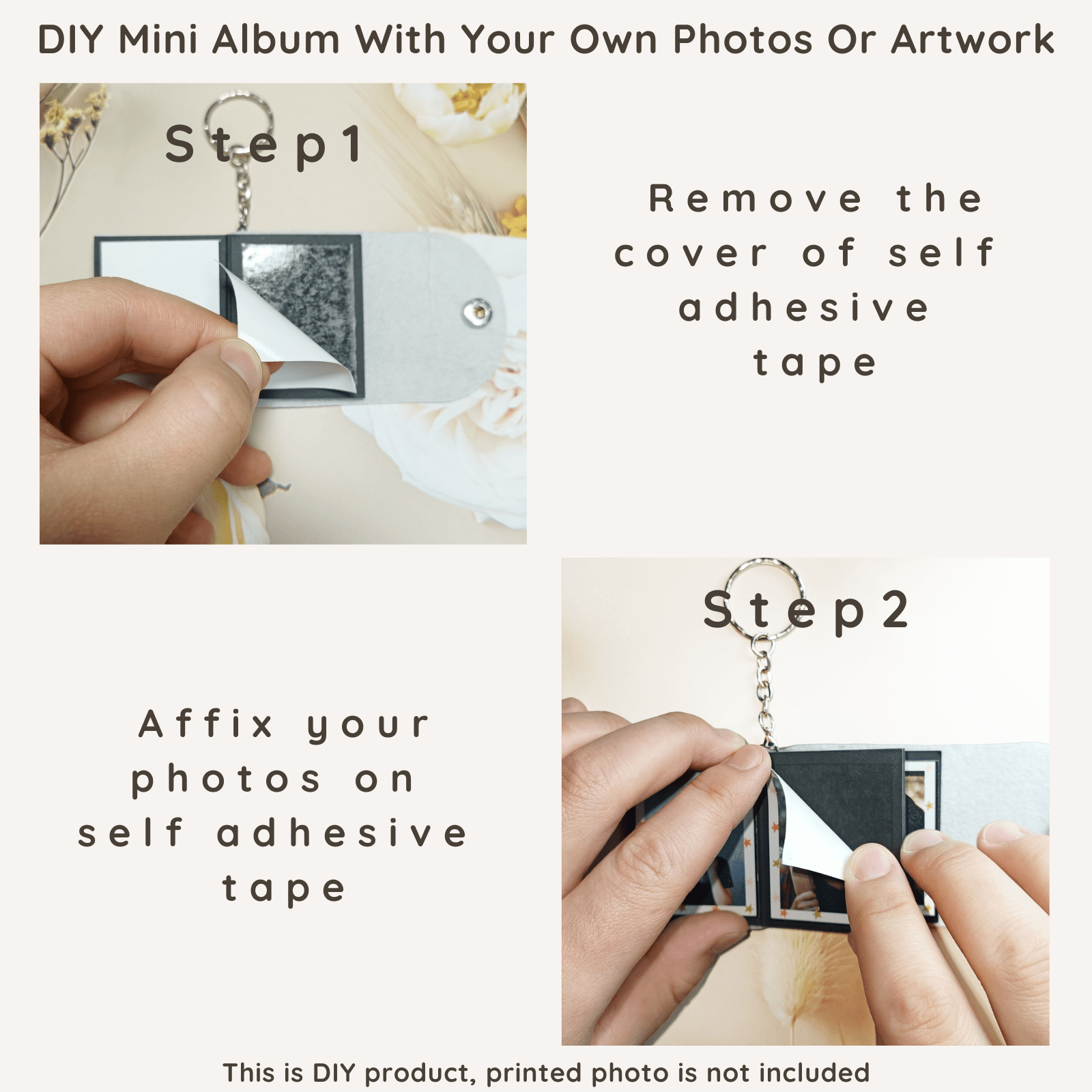 Mini Photo Keychain,Picture Keychains(Light Brown) Personalized Album for Family, Boyfriend, Couples, Dog, Friends - uniqicon