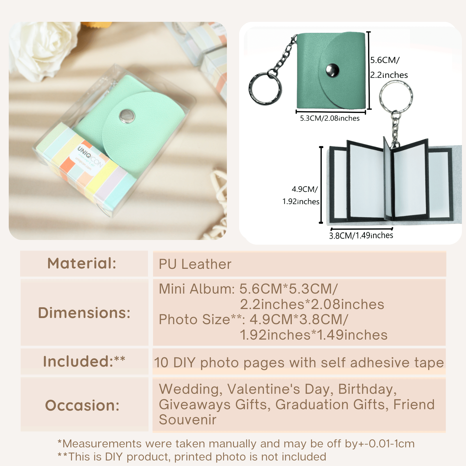 Mini Photo Keychain,Picture Keychains(Tiffany Blue) Personalized Album for Family, Boyfriend, Couples, Dog, Friends - uniqicon