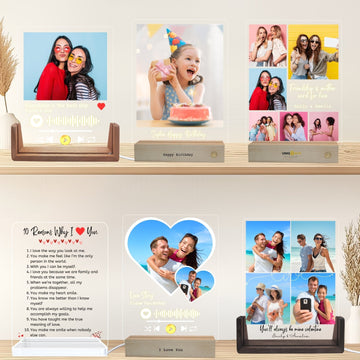 Personalised Multiple Photo Frame Collage,Gifts for Couple, Custom Picture Plaque LED Light, Anniversary Valentines Gift for Him Her, Couples Wedding Gift Husband Wife - uniqicon
