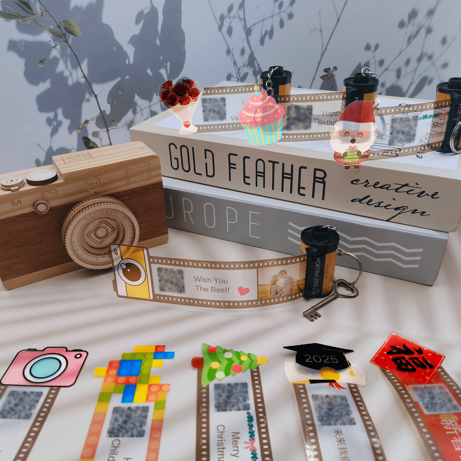 Personalized Customized Memory Retro Camera Film HD Photo Album Film Roll Keychain F2 Voice Message Creative Birthday Valentine Christmas Graduation Friend Anniversary Gift Souvenir Customized Handmade - uniqicon