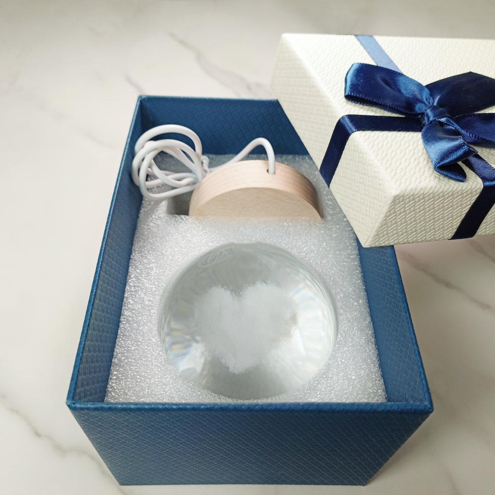 3D Engraving Crystal Ball Heart LED Light Voice Message Gift Birthday Anniversary Valentine Christmas Graduation Friend Souvenir Corporate Award Recognition Appreciation - uniqicon