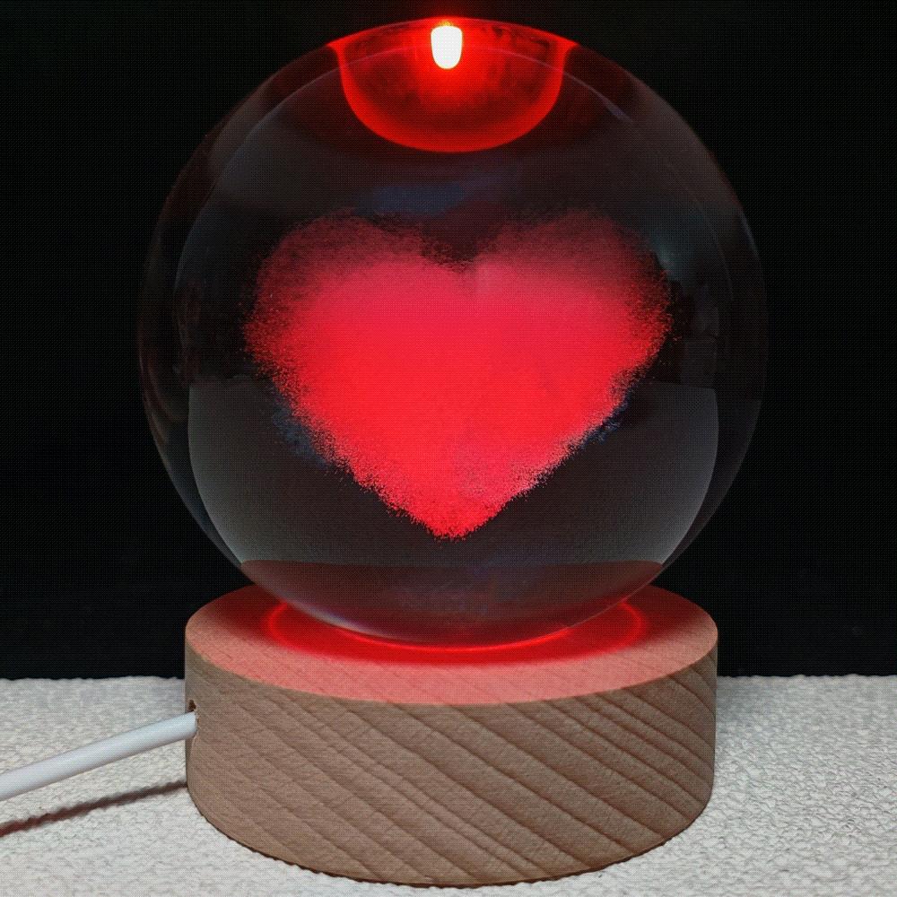 3D Engraving Crystal Ball Heart LED Light Voice Message Gift Birthday Anniversary Valentine Christmas Graduation Friend Souvenir Corporate Award Recognition Appreciation - uniqicon