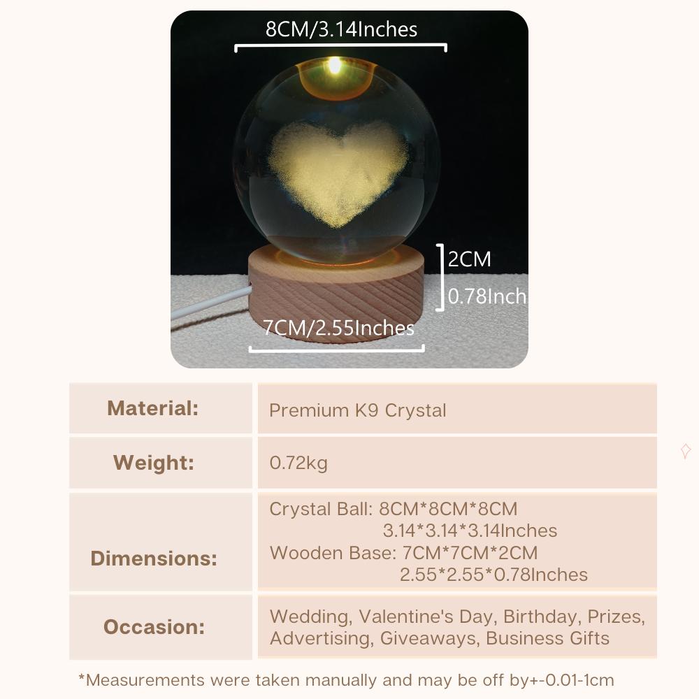 3D Engraving Crystal Ball Heart LED Light Voice Message Gift Birthday Anniversary Valentine Christmas Graduation Friend Souvenir Corporate Award Recognition Appreciation - uniqicon