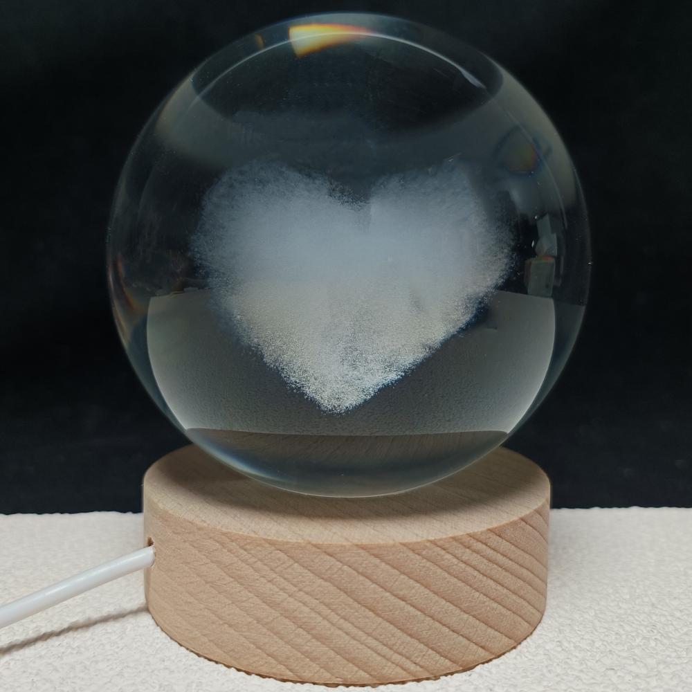 3D Engraving Crystal Ball Heart LED Light Voice Message Gift Birthday Anniversary Valentine Christmas Graduation Friend Souvenir Corporate Award Recognition Appreciation - uniqicon