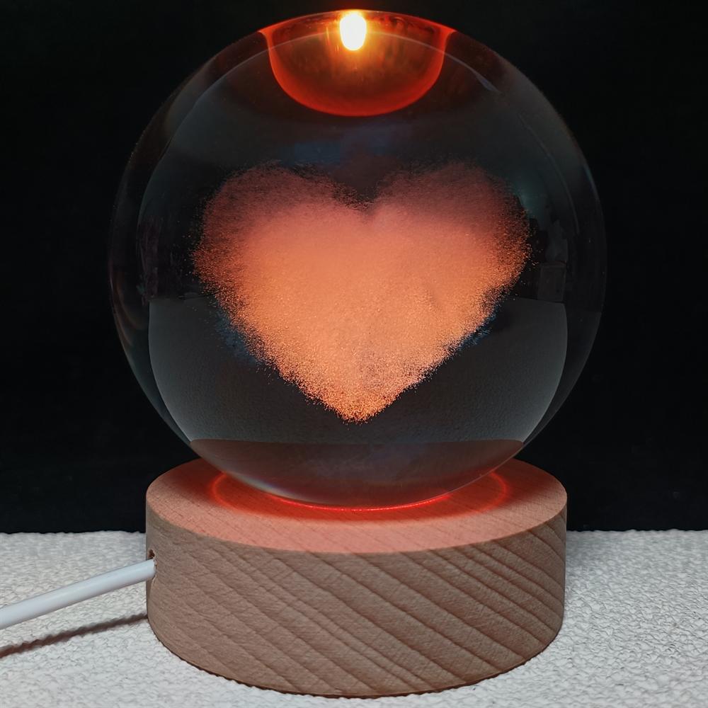 3D Engraving Crystal Ball Heart LED Light Voice Message Gift Birthday Anniversary Valentine Christmas Graduation Friend Souvenir Corporate Award Recognition Appreciation - uniqicon