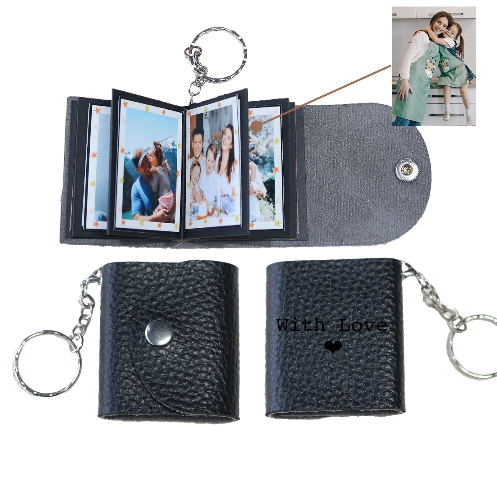 Personalized Mini Photo Keychain, Small Custom Leather Memory Photo, Picture Keychains Personalized Album, Mini Cute Key Ring Keychain with Picture Book for Family, Boyfriend, Couples, Dog, Friends - uniqicon