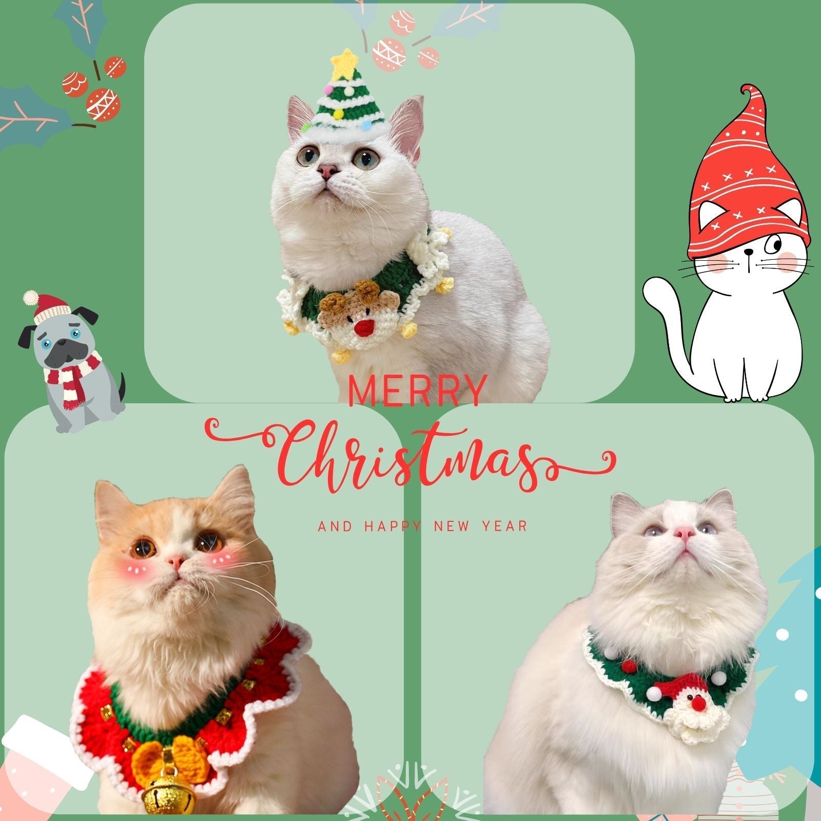 Uniqicon Santa Cat Hat Christmas Costume Dogs Hats Costumes Pets Scarf Outfit Xmas Suit Handmade Knitted Cosplay Pet Clothes Suitable for Large, Medium, and Small Breed - uniqicon