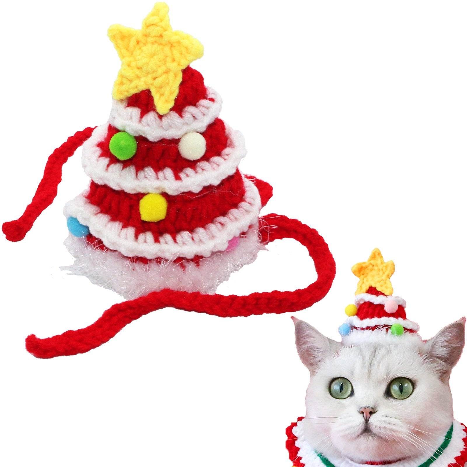 Uniqicon Santa Cat Hat Christmas Costume Dogs Hats Costumes Pets Scarf Outfit Xmas Suit Handmade Knitted Cosplay Pet Clothes Suitable for Large, Medium, and Small Breed - uniqicon